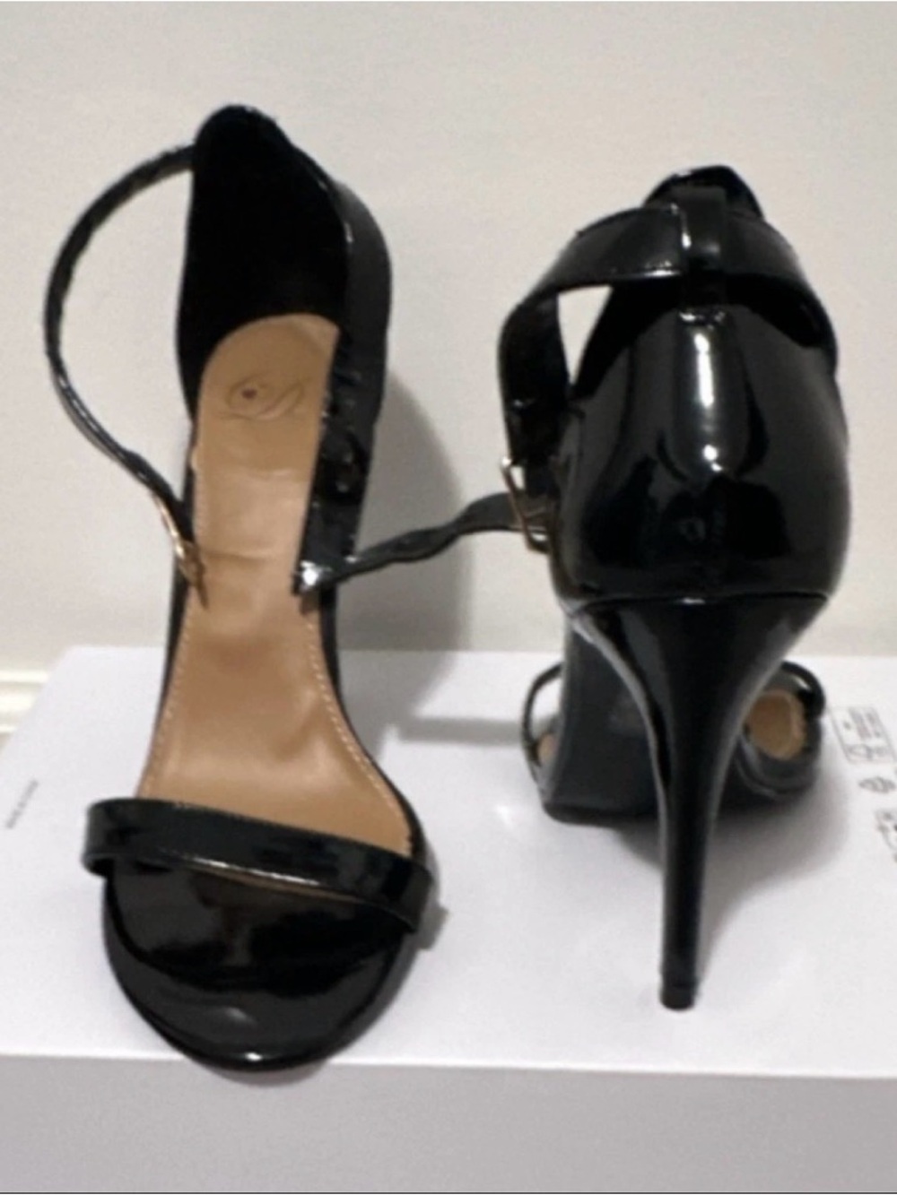 Delicious Black Patent Strappy Stiletto Sandals